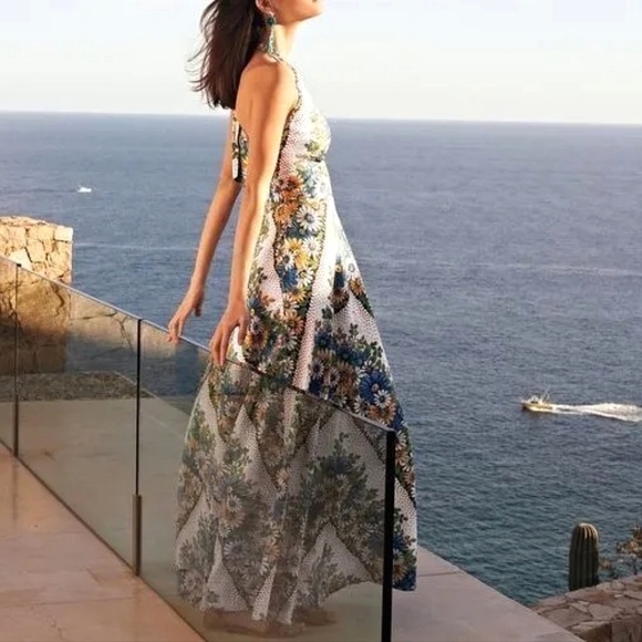 Anthropologie Dresses & Skirts - ANTHROPOLOGIE Soraya Blooms Sunflower Halter Cotton Linen Casual Maxi Dress Sz12